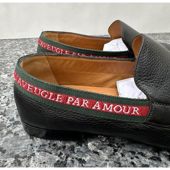 GUCCI L'AVEUGLE PAR AMOUR BLACK LEATHER WEB LOAFERS SHOES Men’s Size 7 - Picture 4 of 14